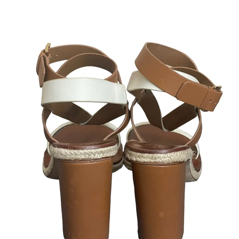 Tory Burch Marbella Tan White Ankle Strap‎ Sandals size 9/12 M